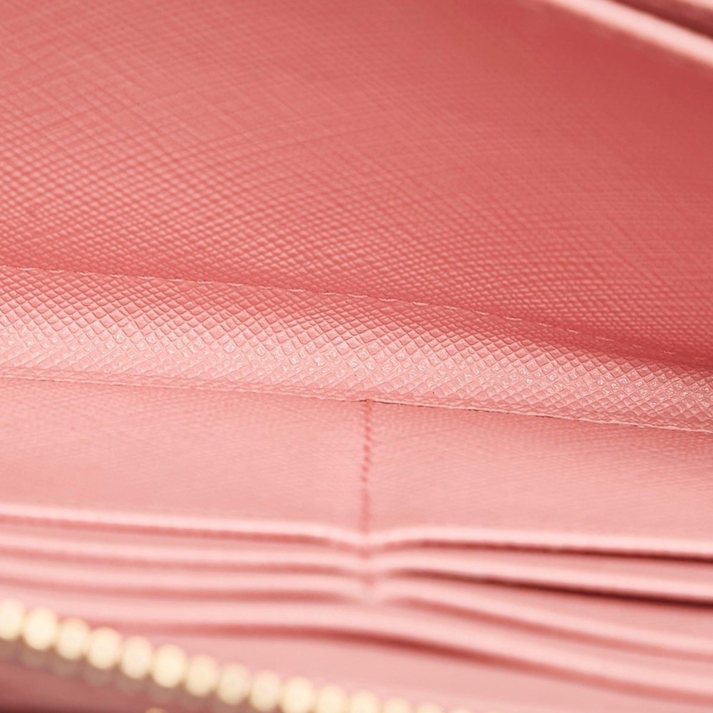 Prada Pink Saffiano Leather Bow Zip Around Long Wallet Gold Hardware Italy - Picture 5 of 10